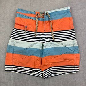 Patagonia Mens Swim Trunks 32 Blue Orange Striped Printed Wavefarer Board Short